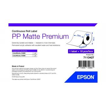 Epson PP Matte Label Premium, rotolo continuo, 76 mm x 29 m, bianco, etichetta adesiva per stampante, etichetta continua, rotolo, getto d'inchiostro, acrilico