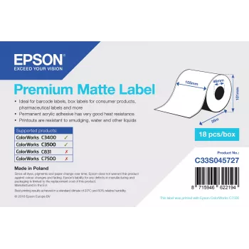 Epson Premium Matt etichetta - rotolo continuo: 105 mm x 35 m, bianco, etichetta adesiva per stampante, etichetta continua, acrilico, permanente, opaco