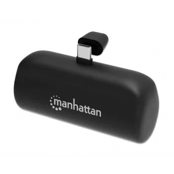 Powerbank Manhattan con connettore USB-C integrato, 5000 mAh, fino a 10 W di potenza in uscita, supporto per l'uso come supporto di ricarica per cellulare, nero, un anno di garanzia