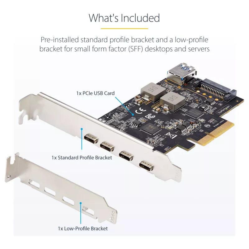 StarTech.com Scheda USB PCIe 5 porte, USB 3.2 10 Gbit/s, scheda PCI Express con 4 porte USB-C, 1 porta USB-A interna, scheda controller USB PCIe, Windows/macOS/Linux