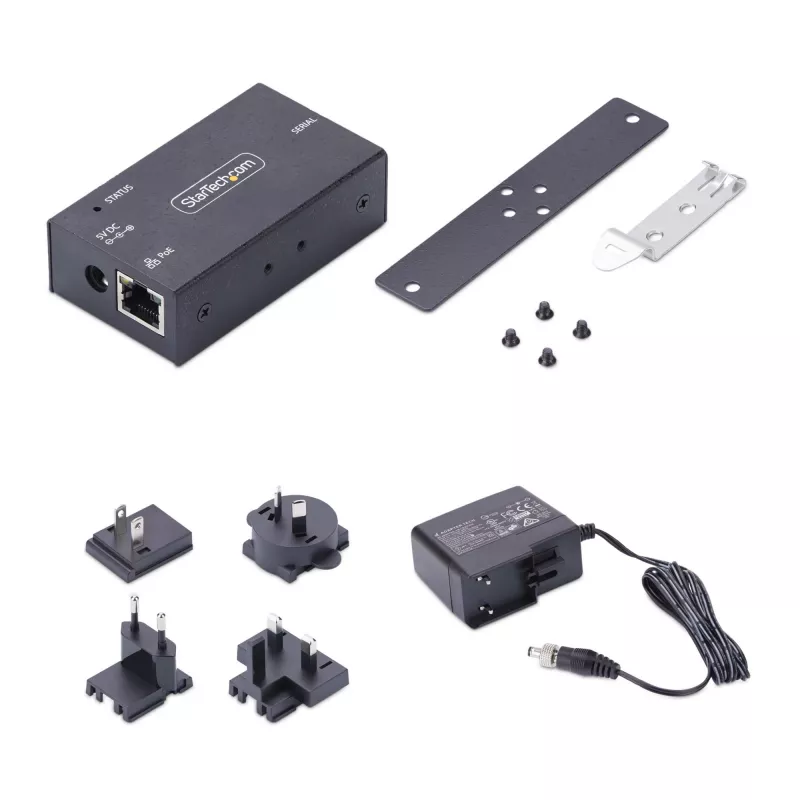 StarTech.com Adattatore seriale-Ethernet 1 porta, server seriale IP PoE 802.3af per dispositivi RS232 remoti, montaggio a parete/guida DIN, convertitore RJ45 LAN-DB9 seriale, TAA