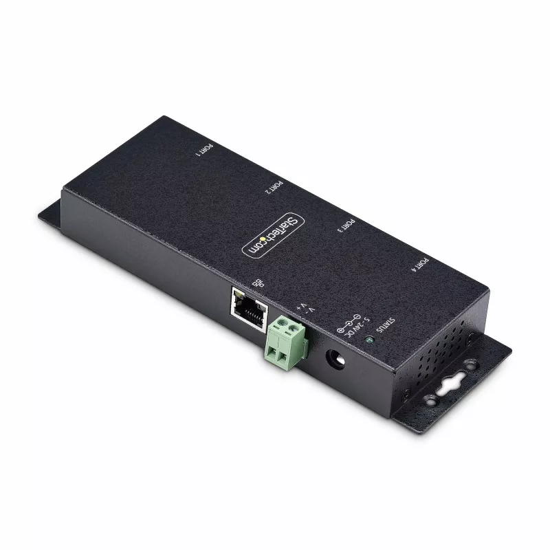 StarTech.com Adattatore seriale-Ethernet 4 porte, server seriale IP per dispositivi RS232 remoti, montaggio a parete/guida DIN, custodia in metallo, convertitore RJ45 LAN-DB9 seriale