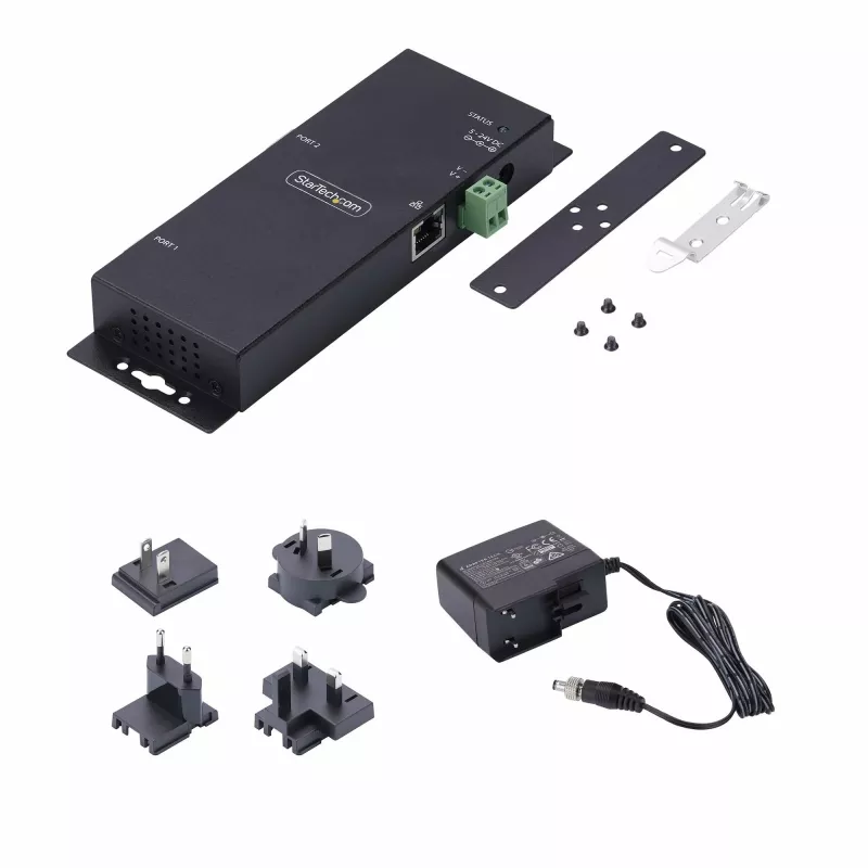 StarTech.com Adattatore seriale-Ethernet 2 porte, server seriale IP per dispositivi RS232 remoti, montaggio a parete/guida DIN, custodia in metallo, convertitore RJ45 LAN-DB9 seriale