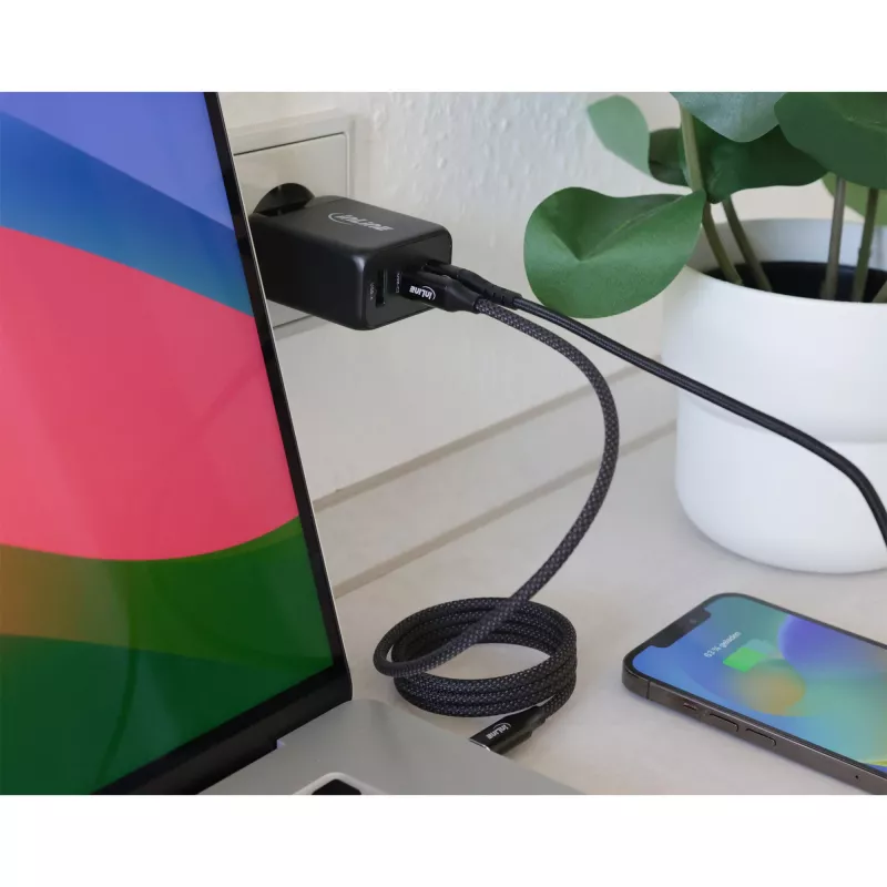 Alimentatore USB PD InLine, caricabatterie GaN, 3 porte, Dual USB-C + USB-A, 65W