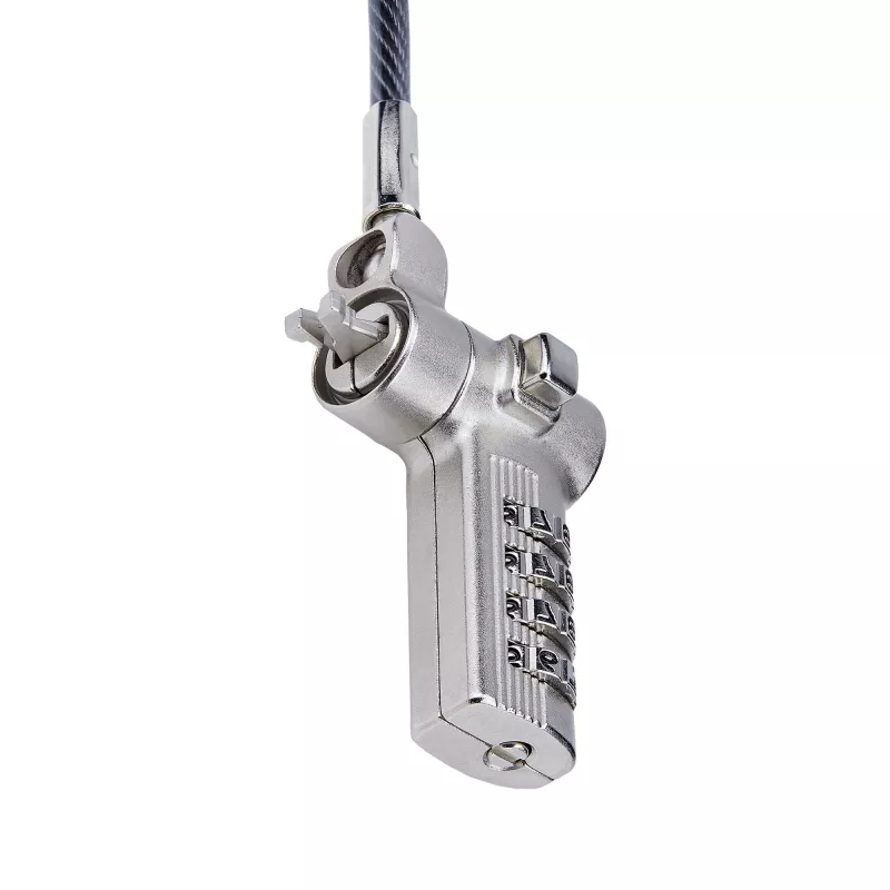 StarTech.com UNIVCS-LAPTOP-LOCK lucchetto a cavo universale per laptop, 2 m, a combinazione con numero di serie, Noble Wedge/Nano/K-Slot, nero/argento, TAA