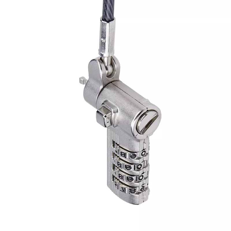 StarTech.com UNIVCS-LAPTOP-LOCK lucchetto a cavo universale per laptop, 2 m, a combinazione con numero di serie, Noble Wedge/Nano/K-Slot, nero/argento, TAA