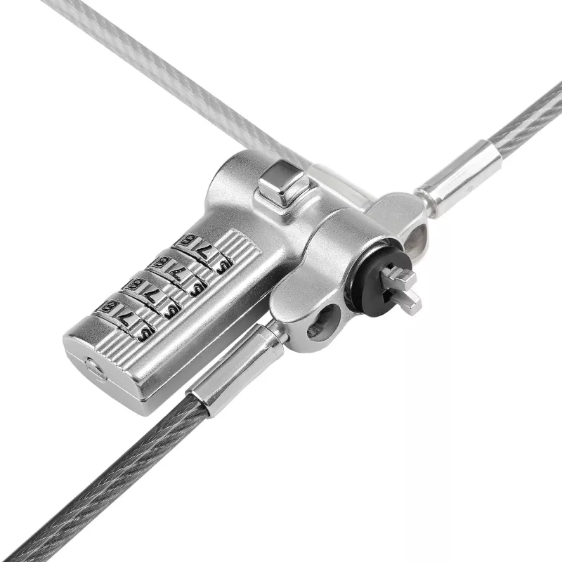 StarTech.com UNIVCS-LAPTOP-LOCK lucchetto a cavo universale per laptop, 2 m, a combinazione con numero di serie, Noble Wedge/Nano/K-Slot, nero/argento, TAA