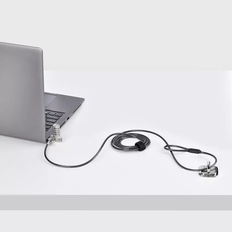 StarTech.com UNIVCS-LAPTOP-LOCK lucchetto a cavo universale per laptop, 2 m, a combinazione con numero di serie, Noble Wedge/Nano/K-Slot, nero/argento, TAA