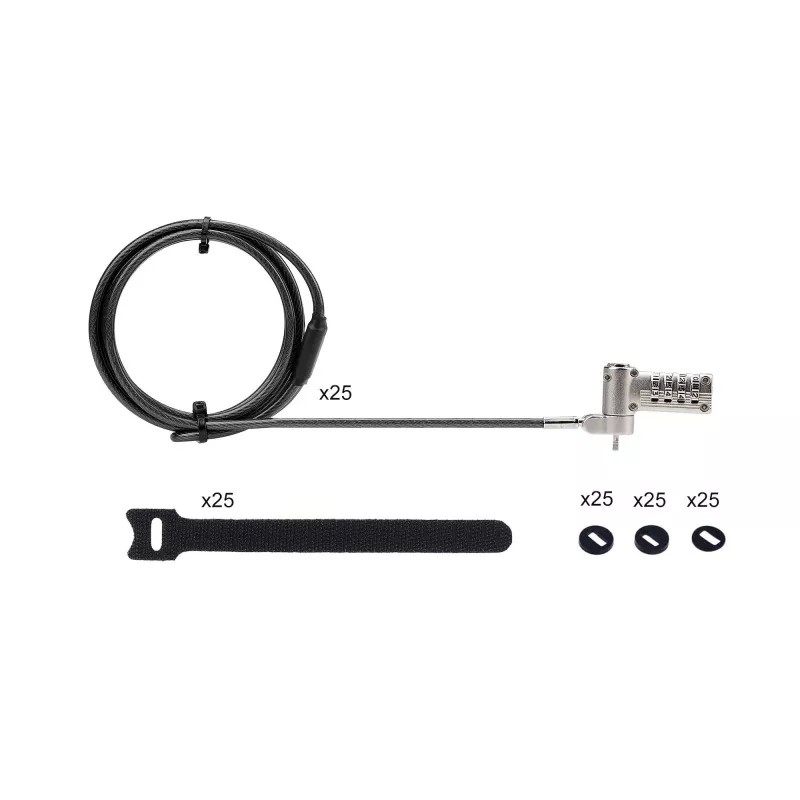 StarTech.com UNIVCS-LAPTOP-LOCK lucchetto a cavo universale per laptop, 2 m, a combinazione con numero di serie, Noble Wedge/Nano/K-Slot, nero/argento, TAA