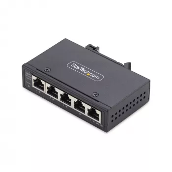 StarTech.com switch di rete industriale non gestito 5 porte, Ethernet 100/1000, montaggio su guida DIN/parete, switch Gigabit robusto IP30, da -40 °F a 167 °F, 9–60 V DC, conforme TAA