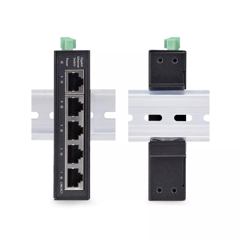 StarTech.com I51G-ETHERNET-SWITCH switch Gigabit Ethernet industriale non gestito a 5 porte, 10/100/1000, guida DIN/montaggio a parete, IP30, da -40 a 75 °C (-40–167 °F), DC, TAA