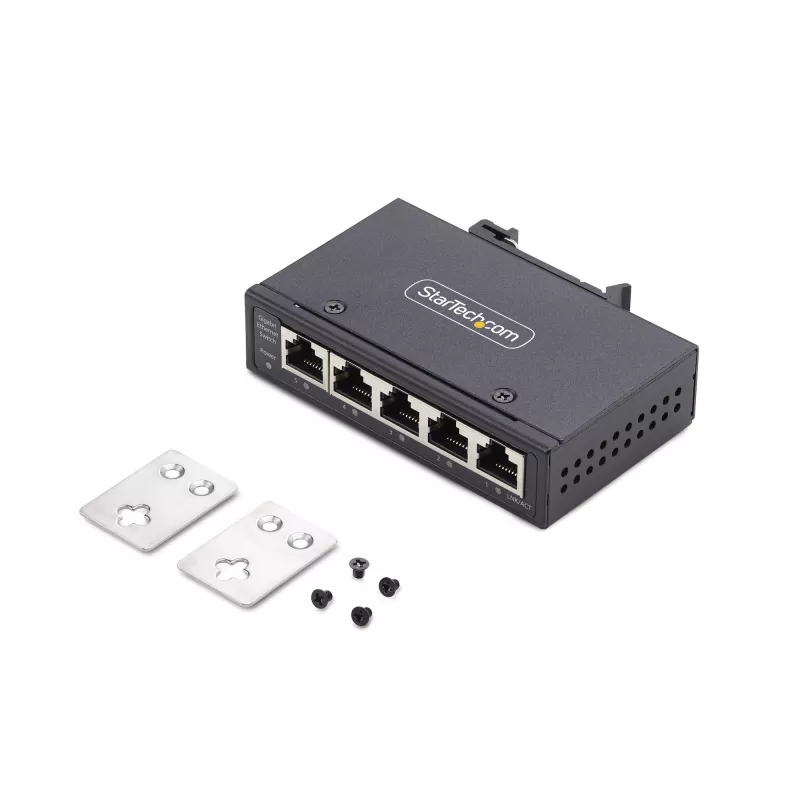 StarTech.com I51G-ETHERNET-SWITCH switch Gigabit Ethernet industriale non gestito a 5 porte, 10/100/1000, guida DIN/montaggio a parete, IP30, da -40 a 75 °C (-40–167 °F), DC, TAA