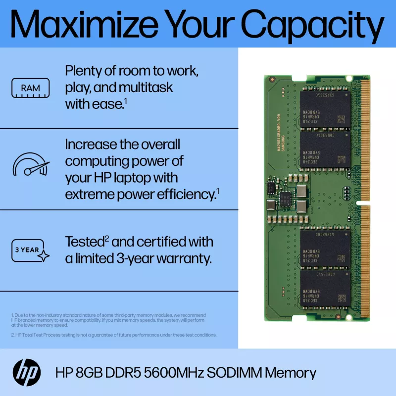 HP memoria DDR5 5600 SODIMM 8GB, 8 GB, 1 x 8 GB, DDR5, 262 pin SO-DIMM