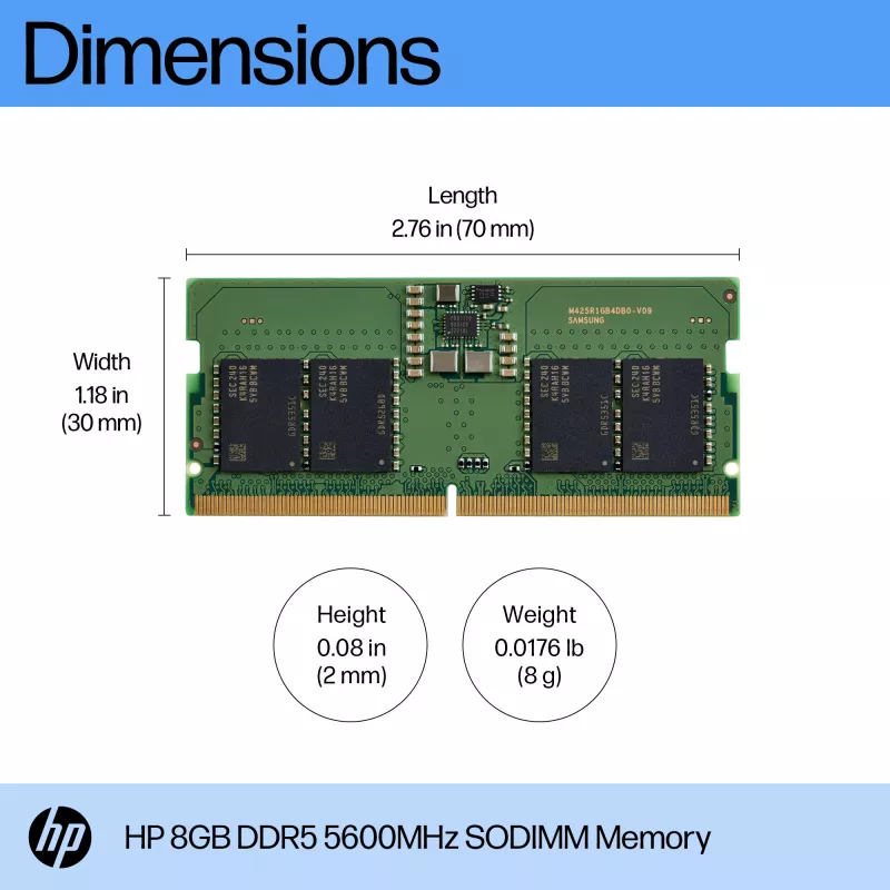 HP memoria DDR5 5600 SODIMM 8GB, 8 GB, 1 x 8 GB, DDR5, 262 pin SO-DIMM