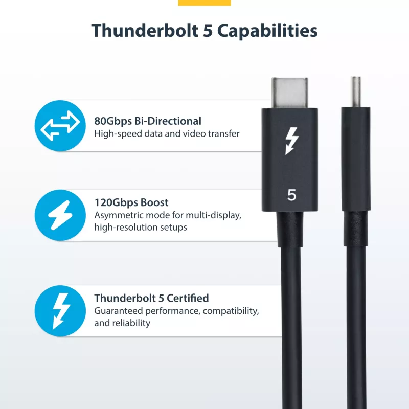 Cavo StarTech.com Thunderbolt 5 da 1,5ft (50cm), 80Gbit/s/fino a 120Gbit/s, 240W PD, 8K 60Hz, cavo Thunderbolt certificato - compatibile con Thunderbolt 4/USB4/USB-C