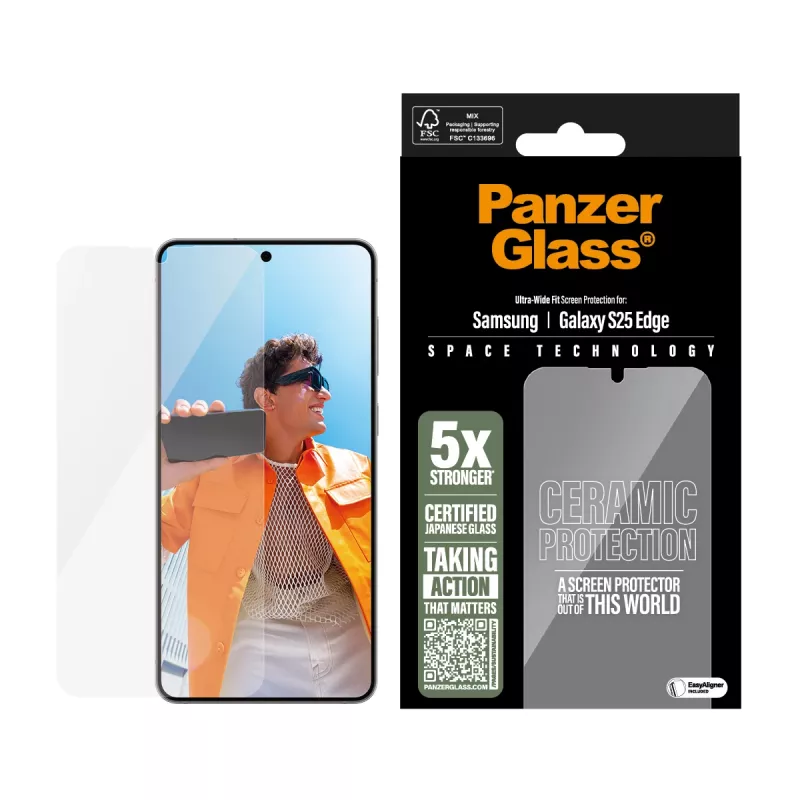 PanzerGlass ® protezione display in ceramica Samsung S25 Edge | Ultra-Wide Fit con EasyAligner