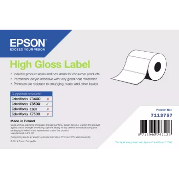 Rotolo di etichette lucide autoadesive Epson, 76 mm × 127 mm, 250 etichette