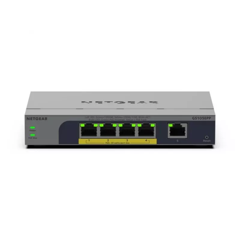 NETGEAR GS105EPP Gigabit Ethernet (10/100/1000) unmanaged Power over Ethernet (PoE) desktop/parete grigio