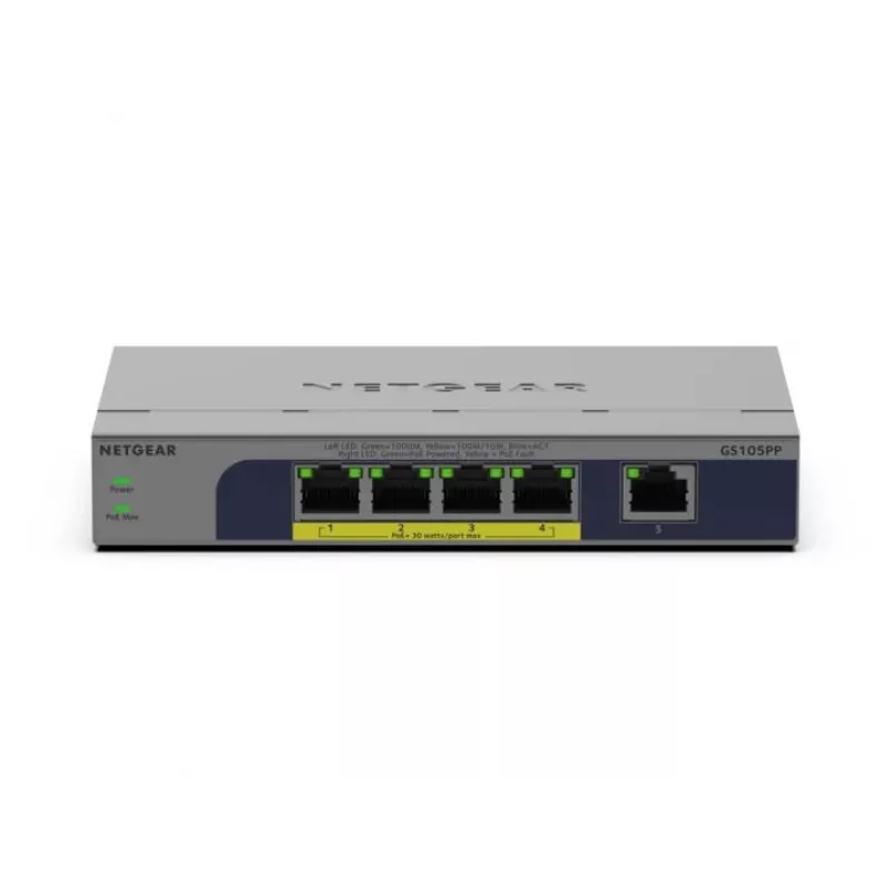 NETGEAR GS105PP Gigabit Ethernet (10/100/1000) unmanaged Power over Ethernet (PoE) desktop/parete grigio