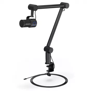 Microfono per PC ENDORFY Solum Studio — USB cablato, 24-Bit/96 kHz, 20–20000 Hz, supporto da tavolo regolabile, controlli touch, uscita cuffie, nero
