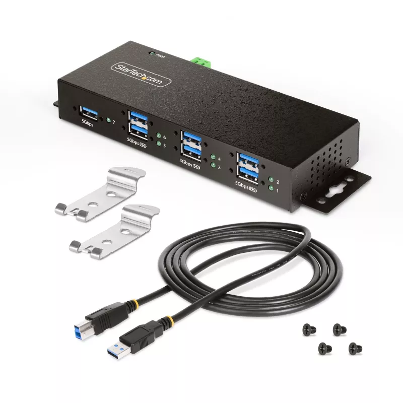 StarTech.com 5G7AINDRM-USB-A-HUB hub interfacce USB 3.2 Gen 1 (3.1 Gen 1) Type-B 5000 Mbit/s nero
