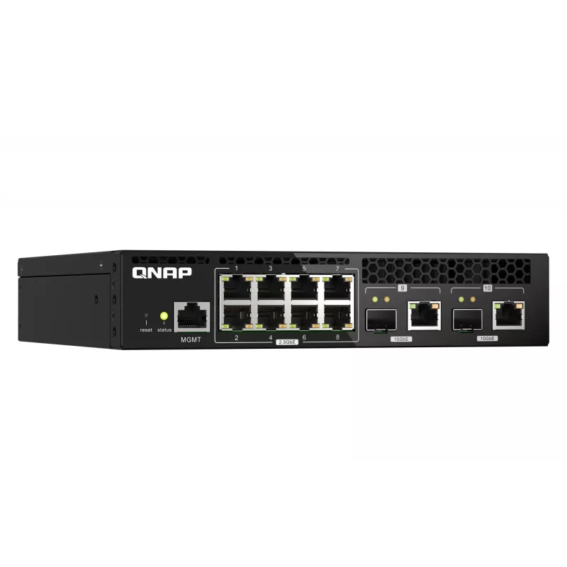 QNAP QSW-M2108R-2C switch L2 gestito, 8 x 2,5GbE + 2 x 10GbE SFP+/RJ-45 combo, mezza larghezza, montabile a rack
