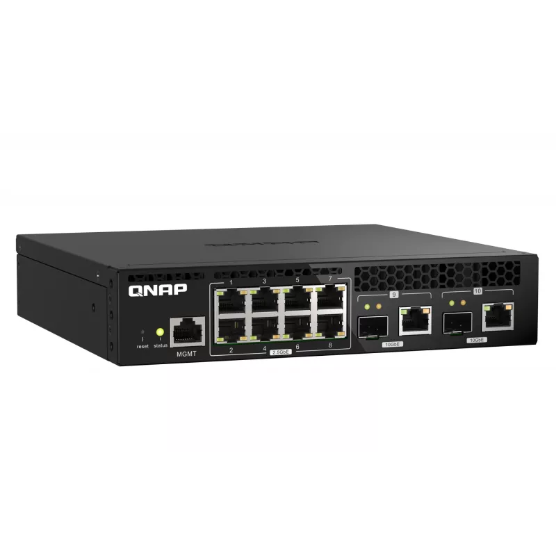 QNAP QSW-M2108R-2C switch L2 gestito, 8 x 2,5GbE + 2 x 10GbE SFP+/RJ-45 combo, mezza larghezza, montabile a rack