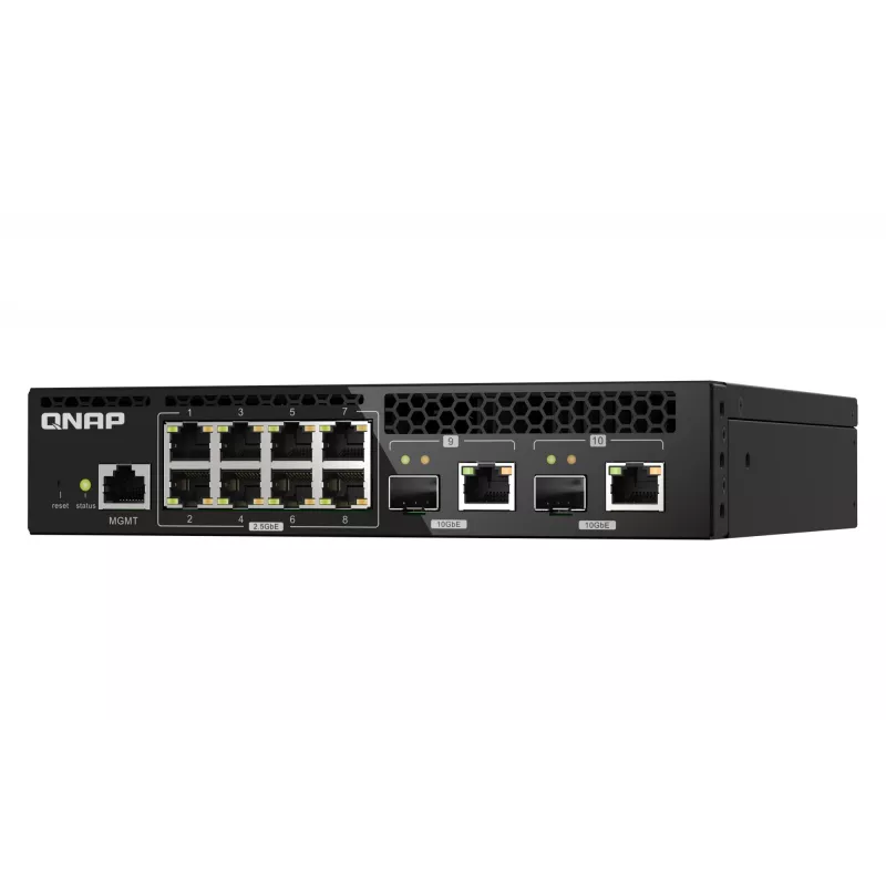 QNAP QSW-M2108R-2C switch L2 gestito, 8 x 2,5GbE + 2 x 10GbE SFP+/RJ-45 combo, mezza larghezza, montabile a rack