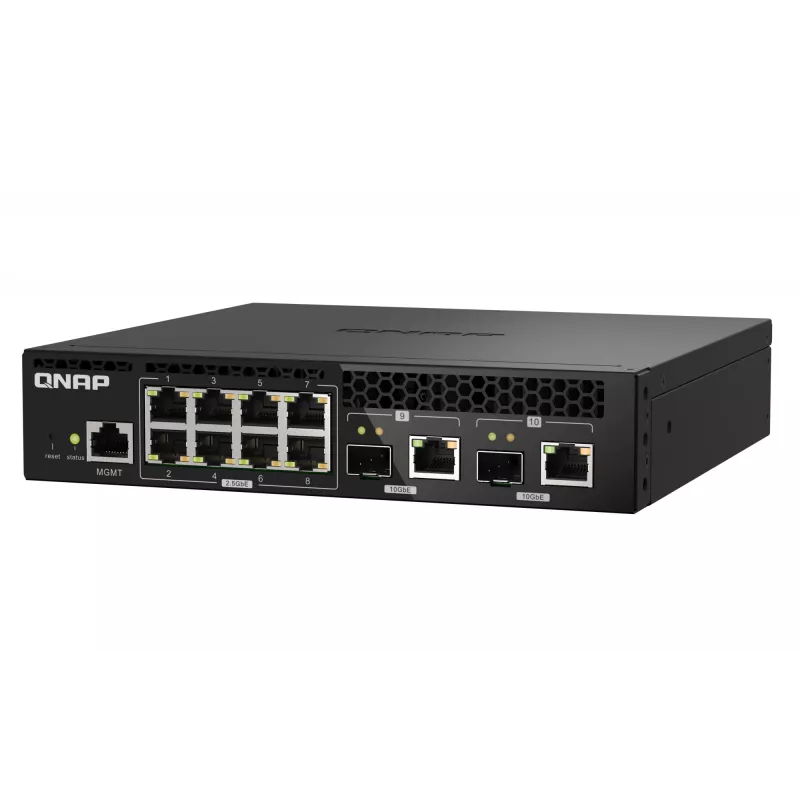 QNAP QSW-M2108R-2C switch L2 gestito, 8 x 2,5GbE + 2 x 10GbE SFP+/RJ-45 combo, mezza larghezza, montabile a rack