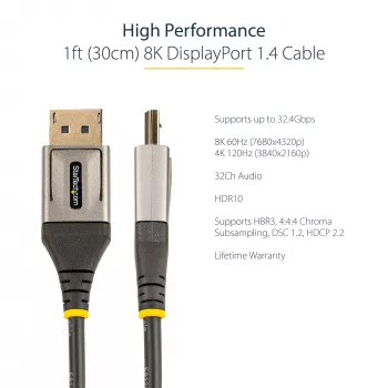 StarTech.com cavo DisplayPort 1.4 da 1ft (30cm) - 8K 60Hz HDR10 - video Ultra HD 4K 120Hz - cavo DP 1.4 - per monitor/display - cavo DisplayPort su DisplayPort - M/M