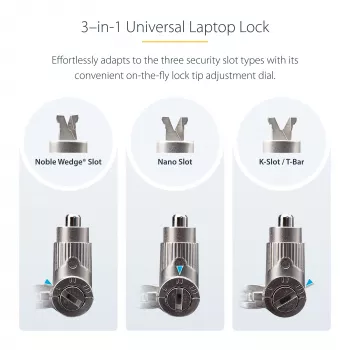 StarTech.com lucchetto universale per laptop 3-in-1 6.6ft (2m), cavo di blocco con chiave master, sicurezza computer, compatibile con Noble Wedge®/Nano/K-Slot; cavo antifurto resistente al taglio