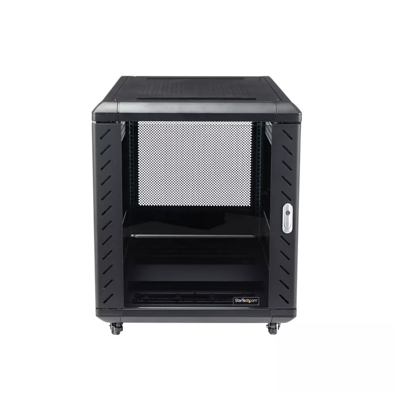 StarTech.com armadio rack 12U a 4 montanti, armadio dati 19 inch con chiusura per apparecchiature informatiche/AV/IT, rack per ufficio/rete domestica con ruote e guide di montaggio regolabili