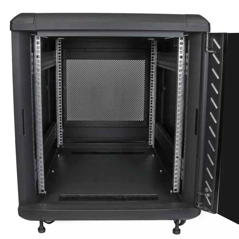 StarTech.com armadio rack 12U a 4 montanti, armadio dati 19 inch con chiusura per apparecchiature informatiche/AV/IT, rack per ufficio/rete domestica con ruote e guide di montaggio regolabili