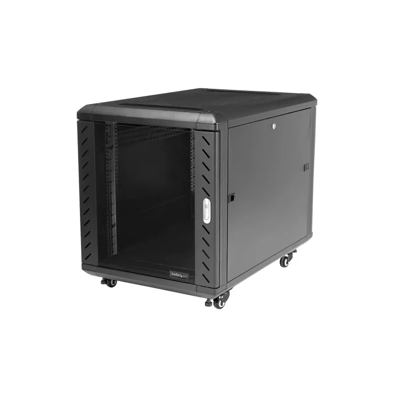 StarTech.com armadio rack 12U a 4 montanti, armadio dati 19 inch con chiusura per apparecchiature informatiche/AV/IT, rack per ufficio/rete domestica con ruote e guide di montaggio regolabili