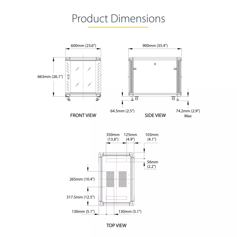 StarTech.com armadio rack 12U a 4 montanti, armadio dati 19 inch con chiusura per apparecchiature informatiche/AV/IT, rack per ufficio/rete domestica con ruote e guide di montaggio regolabili
