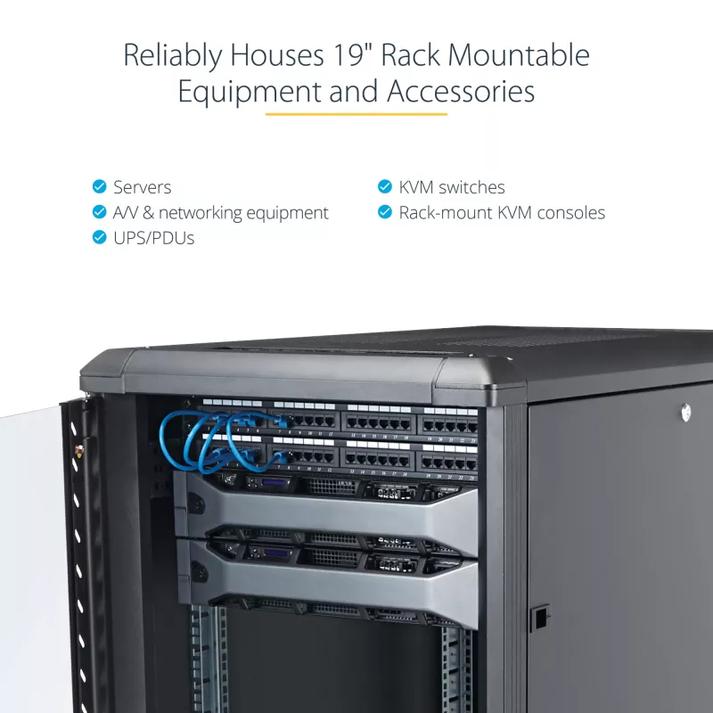 StarTech.com armadio rack 12U a 4 montanti, armadio dati 19 inch con chiusura per apparecchiature informatiche/AV/IT, rack per ufficio/rete domestica con ruote e guide di montaggio regolabili