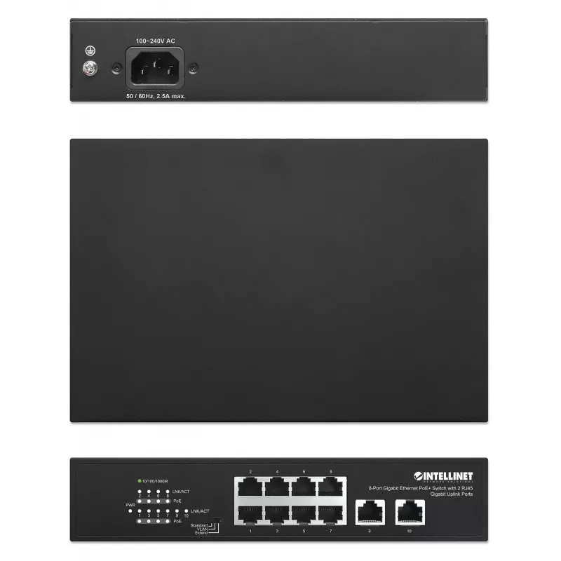 Intellinet Switch Gigabit Ethernet PoE+ 8 porte 120W 2 porte uplink