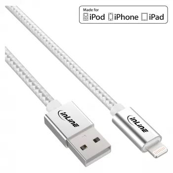 Cavo Lightning USB InLine, per iPad, iPhone, iPod, argento/alluminio 1 m certificato MFi