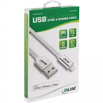 Cavo Lightning USB InLine, per iPad, iPhone, iPod, argento/alluminio 1 m certificato MFi