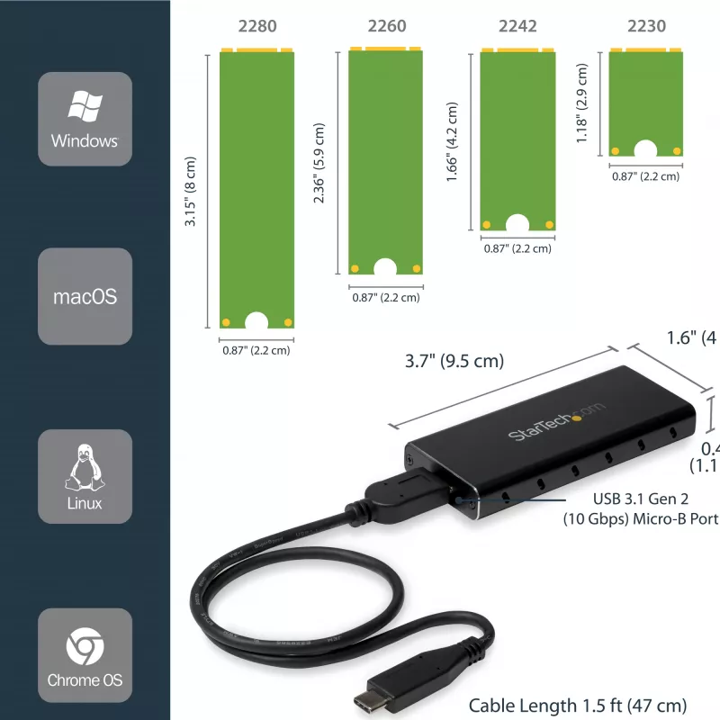 StarTech.com Case per SSD M.2 per SSD M.2 SATA - USB 3.1 (10 Gbit/s) con cavo USB-C