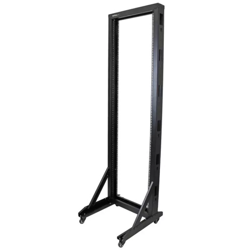 StarTech.com Rack server open-frame mobile 2 montanti 42U, rack di rete 19 pollici a due montanti con ruote, rack aperto mobile per apparecchiature AV/dati/media/IT, rack per computer per casa/ufficio - ruote incluse