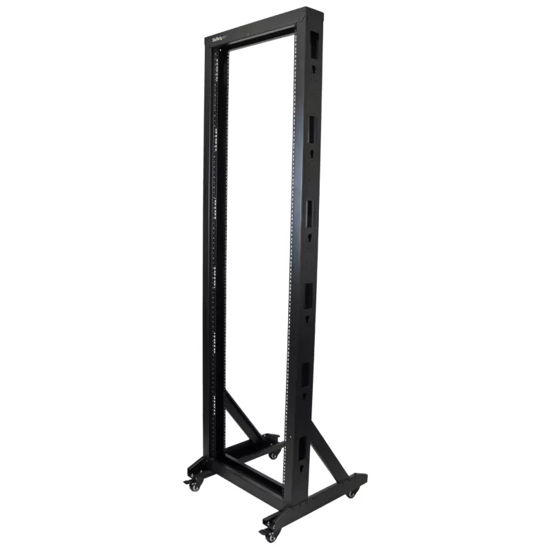 StarTech.com Rack server open-frame mobile 2 montanti 42U, rack di rete 19 pollici a due montanti con ruote, rack aperto mobile per apparecchiature AV/dati/media/IT, rack per computer per casa/ufficio - ruote incluse