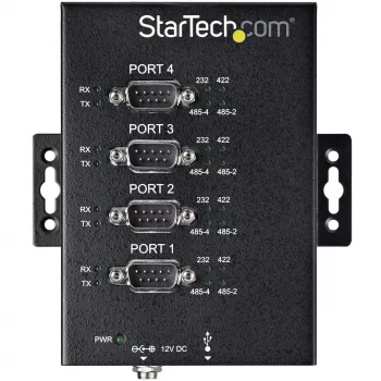 StarTech.com Hub seriale 4 porte USB su adattatore RS232/RS485/RS422 - Hub convertitore seriale USB 2.0 su DB9 industriale - Certificato IP30 - Hub seriale in metallo per montaggio su guida DIN - Protezione ESD 15kV