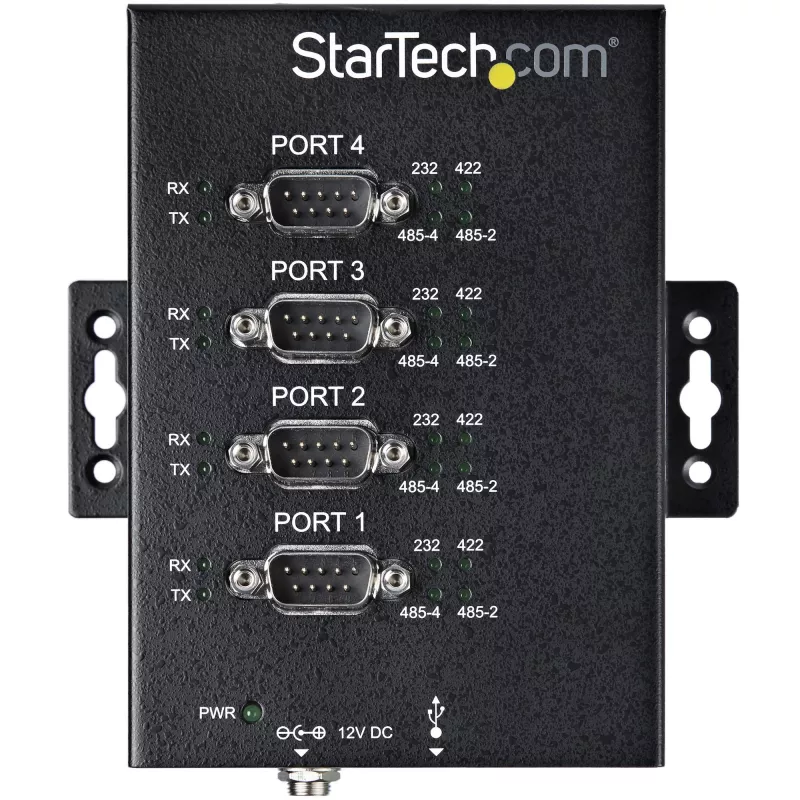 StarTech.com Hub seriale 4 porte USB su adattatore RS232/RS485/RS422 - Hub convertitore seriale USB 2.0 su DB9 industriale - Certificato IP30 - Hub seriale in metallo per montaggio su guida DIN - Protezione ESD 15kV