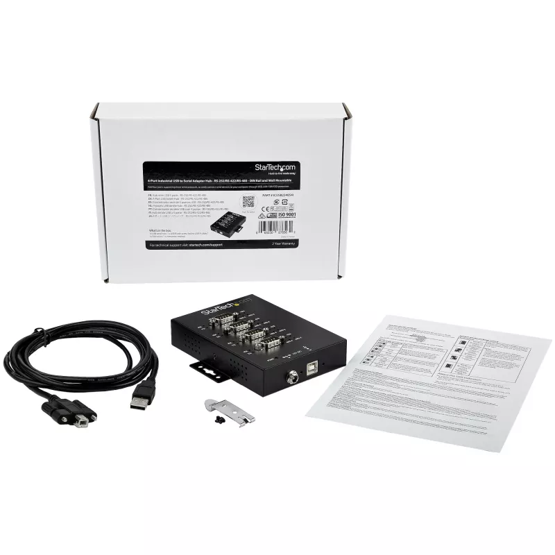 StarTech.com Hub seriale 4 porte USB su adattatore RS232/RS485/RS422 - Hub convertitore seriale USB 2.0 su DB9 industriale - Certificato IP30 - Hub seriale in metallo per montaggio su guida DIN - Protezione ESD 15kV