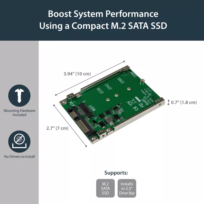 StarTech.com Adattatore da SSD M.2 SATA a SATA 2,5 pollici - Convertitore da M.2 NGFF a SATA - 7 mm - Supporto open-frame - Adattatore per disco M2