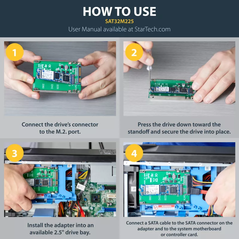 StarTech.com Adattatore da SSD M.2 SATA a SATA 2,5 pollici - Convertitore da M.2 NGFF a SATA - 7 mm - Supporto open-frame - Adattatore per disco M2