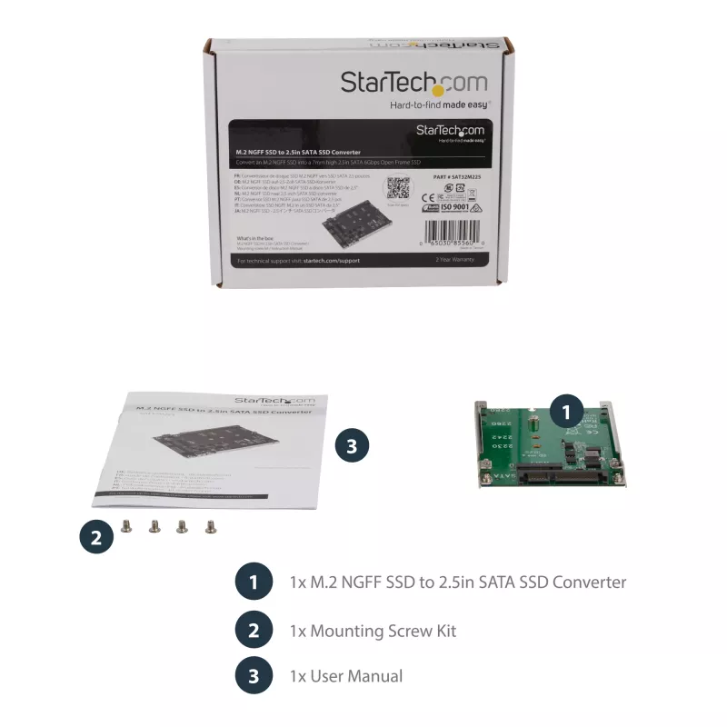 StarTech.com Adattatore da SSD M.2 SATA a SATA 2,5 pollici - Convertitore da M.2 NGFF a SATA - 7 mm - Supporto open-frame - Adattatore per disco M2