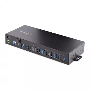 StarTech.com Hub USB 3.0 industriale 16 porte 5Gbps, metallo, montaggio DIN/a superficie/rack, protezione ESD, alimentazione con morsettiera, fino a 120 W di ricarica USB condivisa, hub/switch dual-host