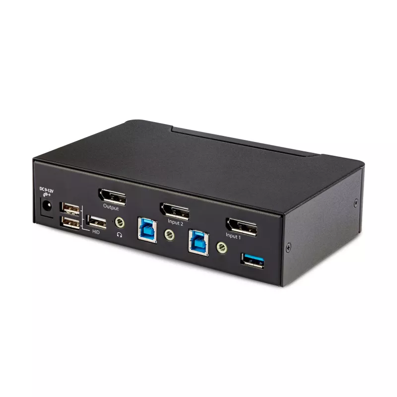 StarTech.com switch KVM DisplayPort 2 porte, 8K 60Hz / 4K 144Hz, singolo display, DP 1.4, 2x porte USB 3.0, 4x porte USB 2.0 HID, commutazione a pulsante e hotkey, conforme TAA - indipendente dal sistema operativo, case in metallo